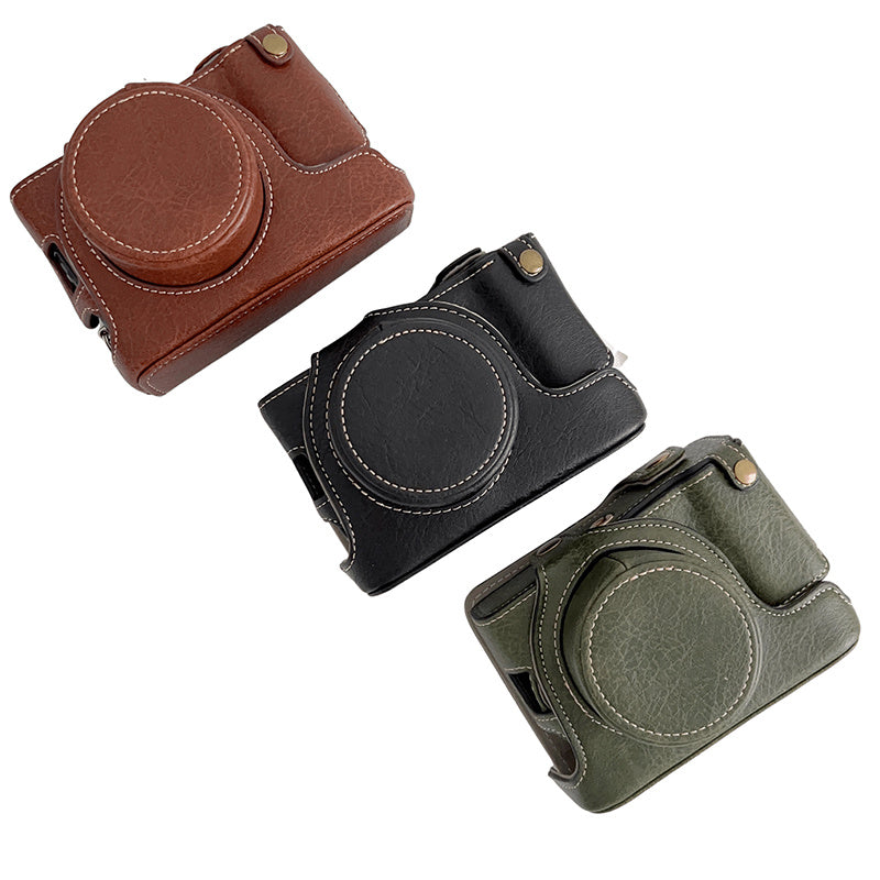 Uniqkart for FUJIFILM X100V / X100F Textured PU Leather Protective Cover Detachable Camera Case Bag with Battery Opening Design and Shoulder Strap - Green