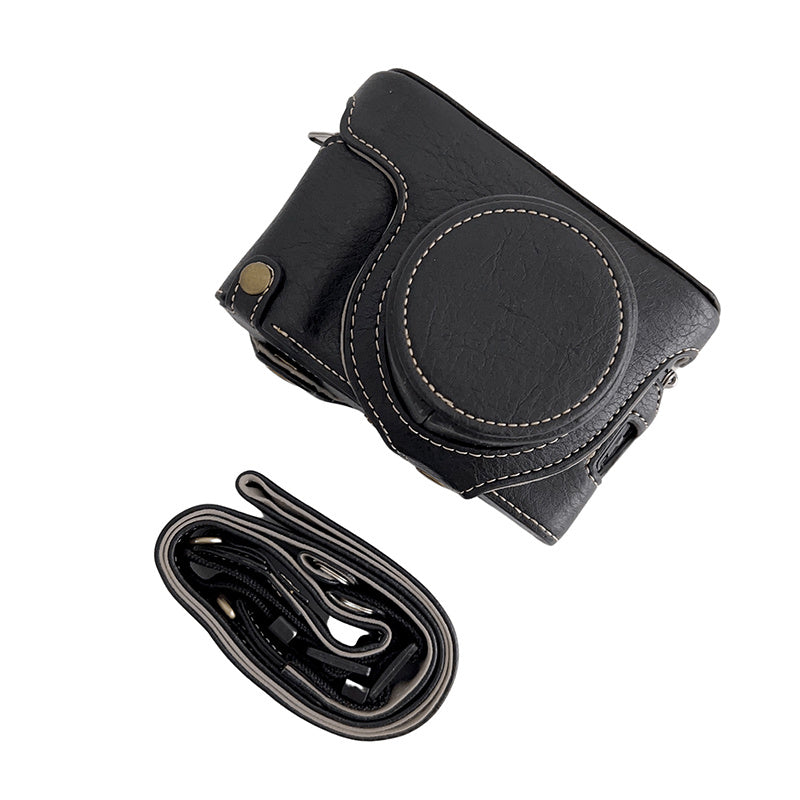 Uniqkart for FUJIFILM X100V / X100F Textured PU Leather Protective Cover Detachable Camera Case Bag with Battery Opening Design and Shoulder Strap - Black