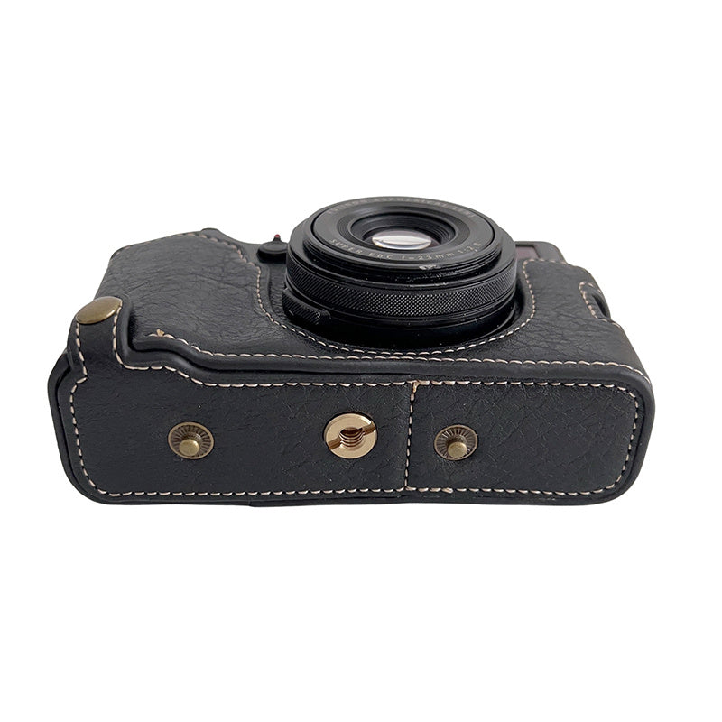 Uniqkart for FUJIFILM X100V / X100F Textured PU Leather Protective Cover Detachable Camera Case Bag with Battery Opening Design and Shoulder Strap - Black