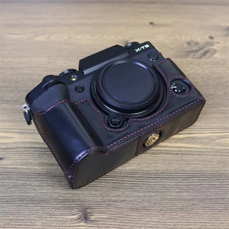 for Fujifilm X-T5 Anti-scratch PU Leather Camera Case Battery Opening Design Protective Cover with Screw - Black