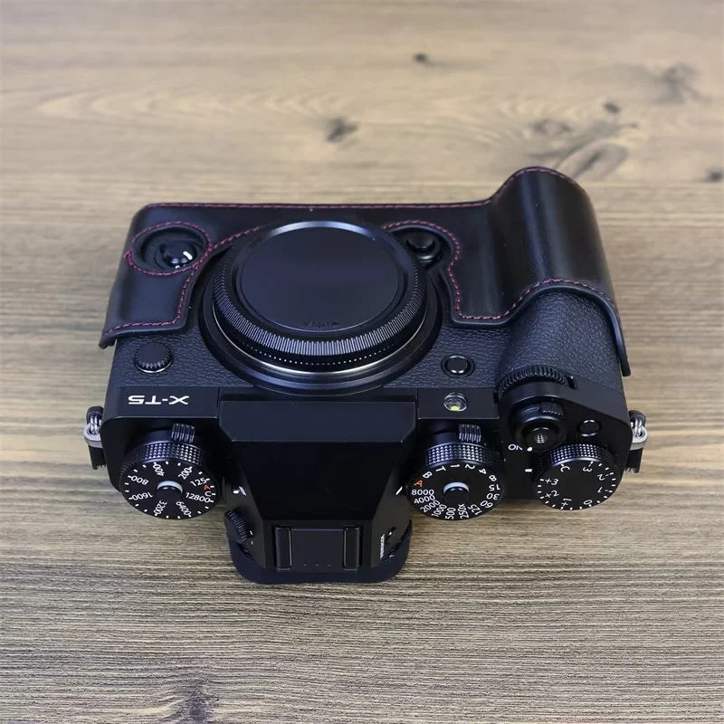 for Fujifilm X-T5 Anti-scratch PU Leather Camera Case Battery Opening Design Protective Cover with Screw - Black