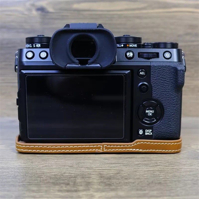 for Fujifilm X-T5 Anti-scratch PU Leather Camera Case Battery Opening Design Protective Cover with Screw - Brown
