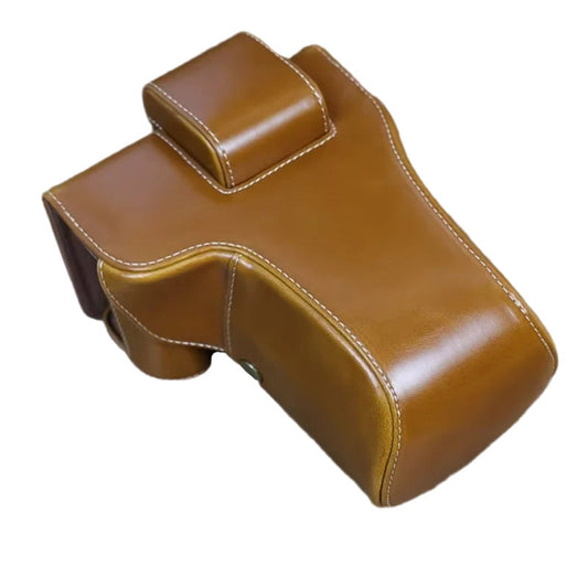 Uniqkart for Fuji X-T5 Battery Opening Design Detachable PU Leather Camera Bag Protective Case with Lens Pouch and Shoulder Strap - Brown