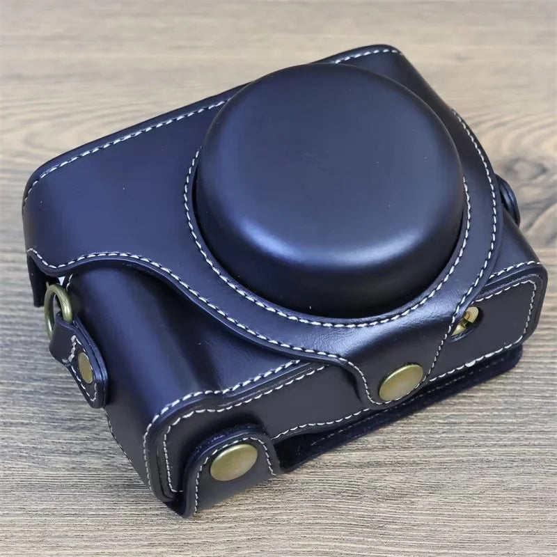 Vintage Protective Case for Sony ZV-1F Camera PU Leather Bag Cover with Shoulder Strap - Black