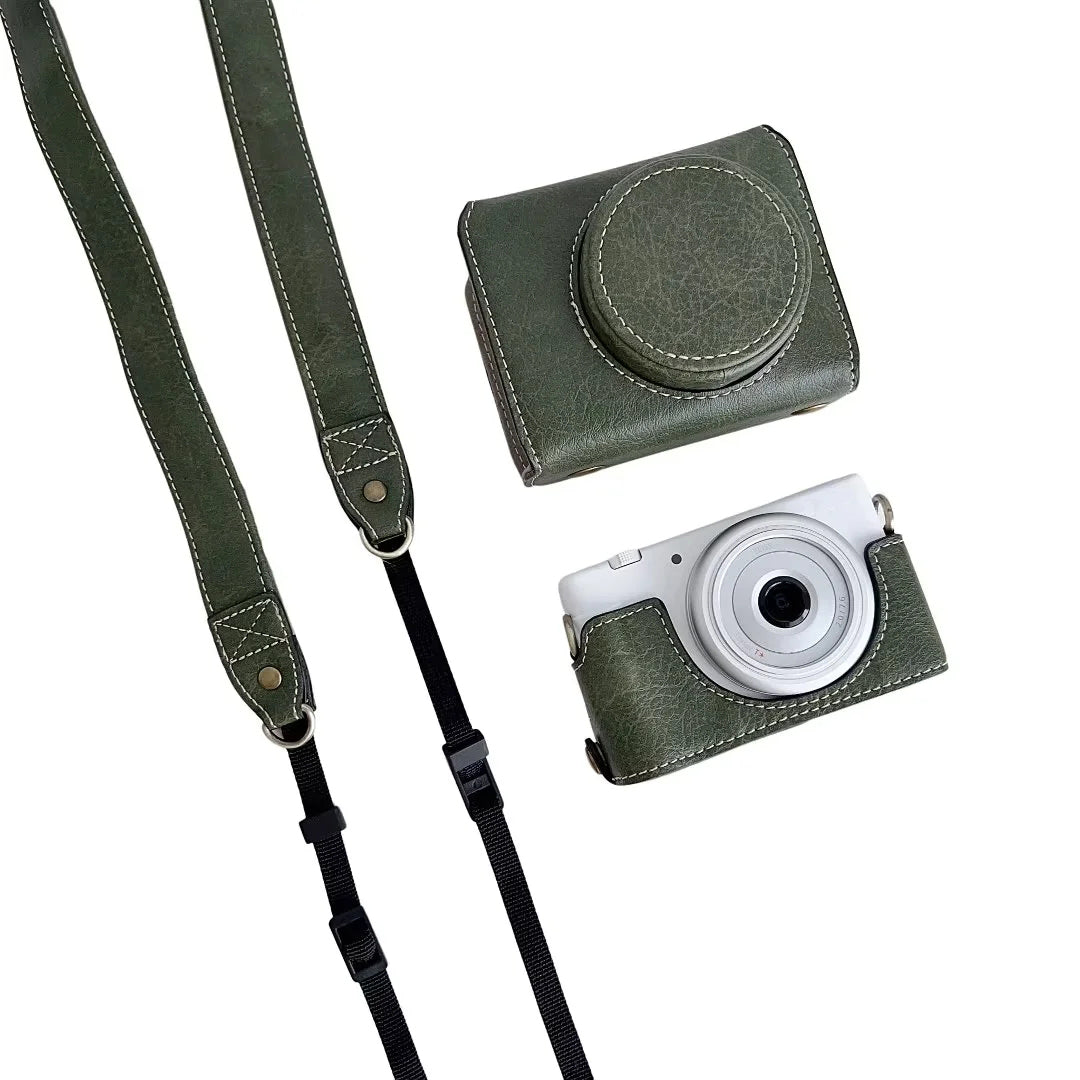 Uniqkart for Sony ZV-1F / ZV-1 Mark II Detachable PU Leather Camera Bag Battery Opening Design Drop-proof Cover with Shoulder Strap - Green