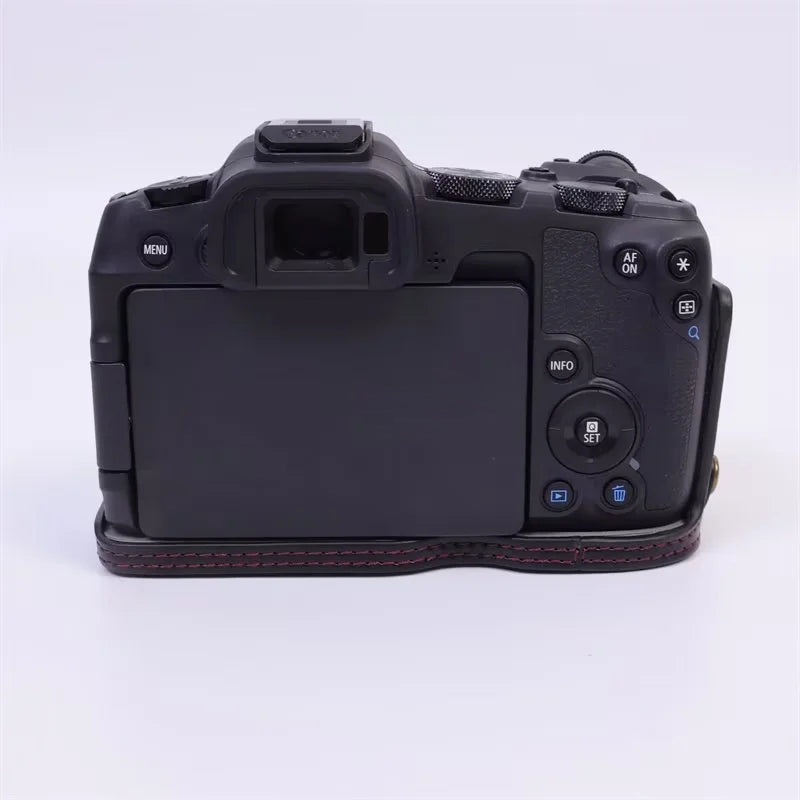 Uniqkart for Canon EOS R8 PU Leather Camera Bottom Case Half Body Protective Cover with Battery Opening - Black