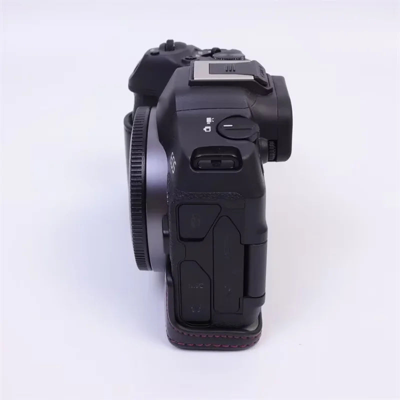 Uniqkart for Canon EOS R8 PU Leather Camera Bottom Case Half Body Protective Cover with Battery Opening - Black