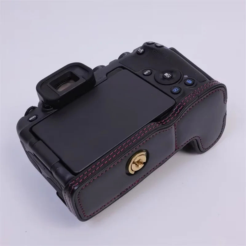 Uniqkart for Canon EOS R8 PU Leather Camera Bottom Case Half Body Protective Cover with Battery Opening - Black