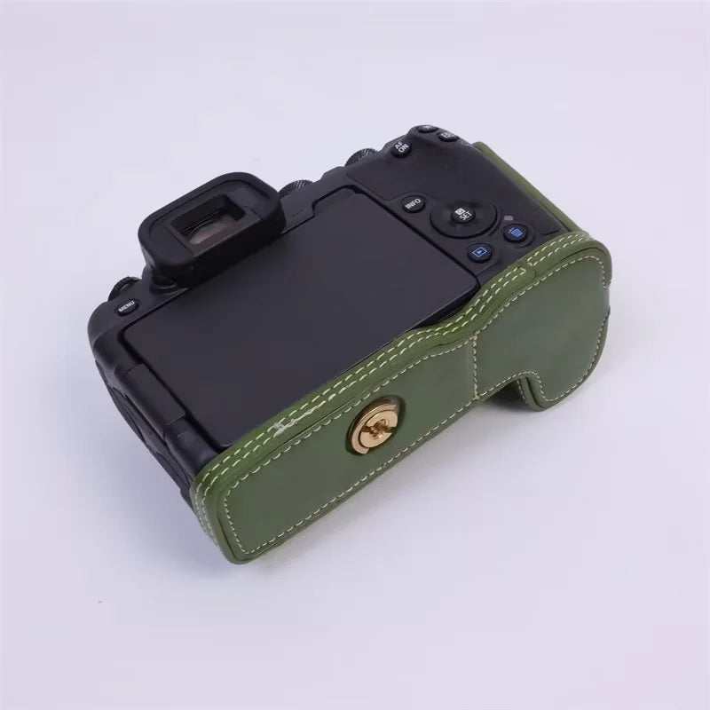 Uniqkart for Canon EOS R8 PU Leather Camera Bottom Case Half Body Protective Cover with Battery Opening - Green