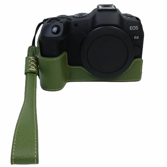 Uniqkart for Canon EOS R8 PU Leather Camera Base Battery Opening Design Detachable Protective Cover with Shoulder Strap - Green