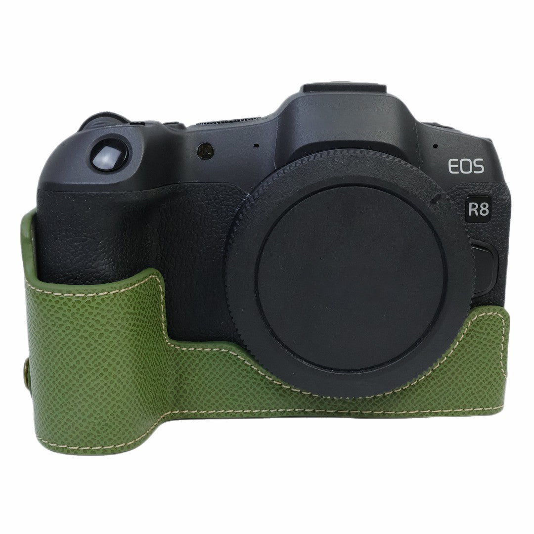 Uniqkart for Canon EOS R8 PU Leather Camera Base Battery Opening Design Detachable Protective Cover with Shoulder Strap - Green