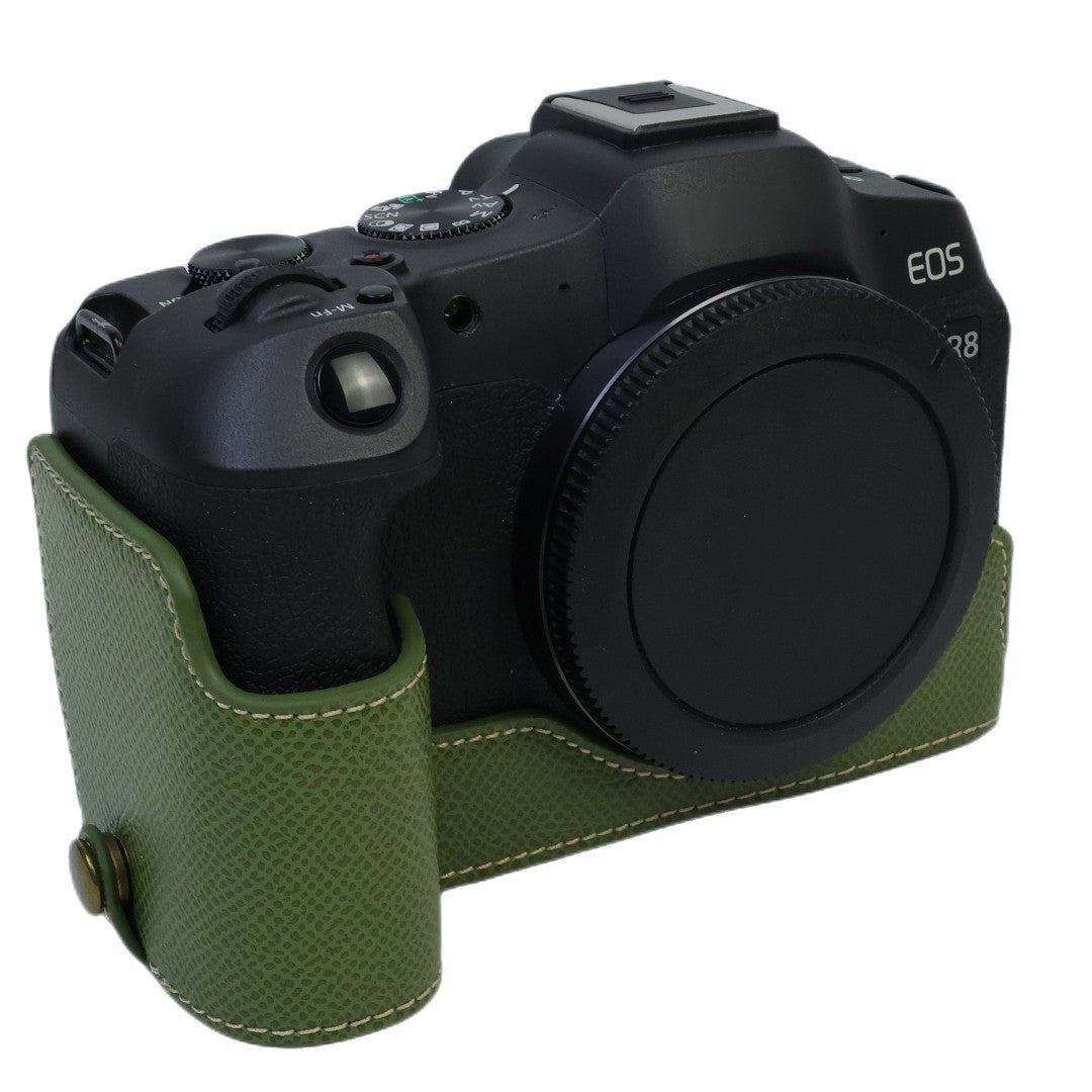 Uniqkart for Canon EOS R8 PU Leather Camera Base Battery Opening Design Detachable Protective Cover with Shoulder Strap - Green