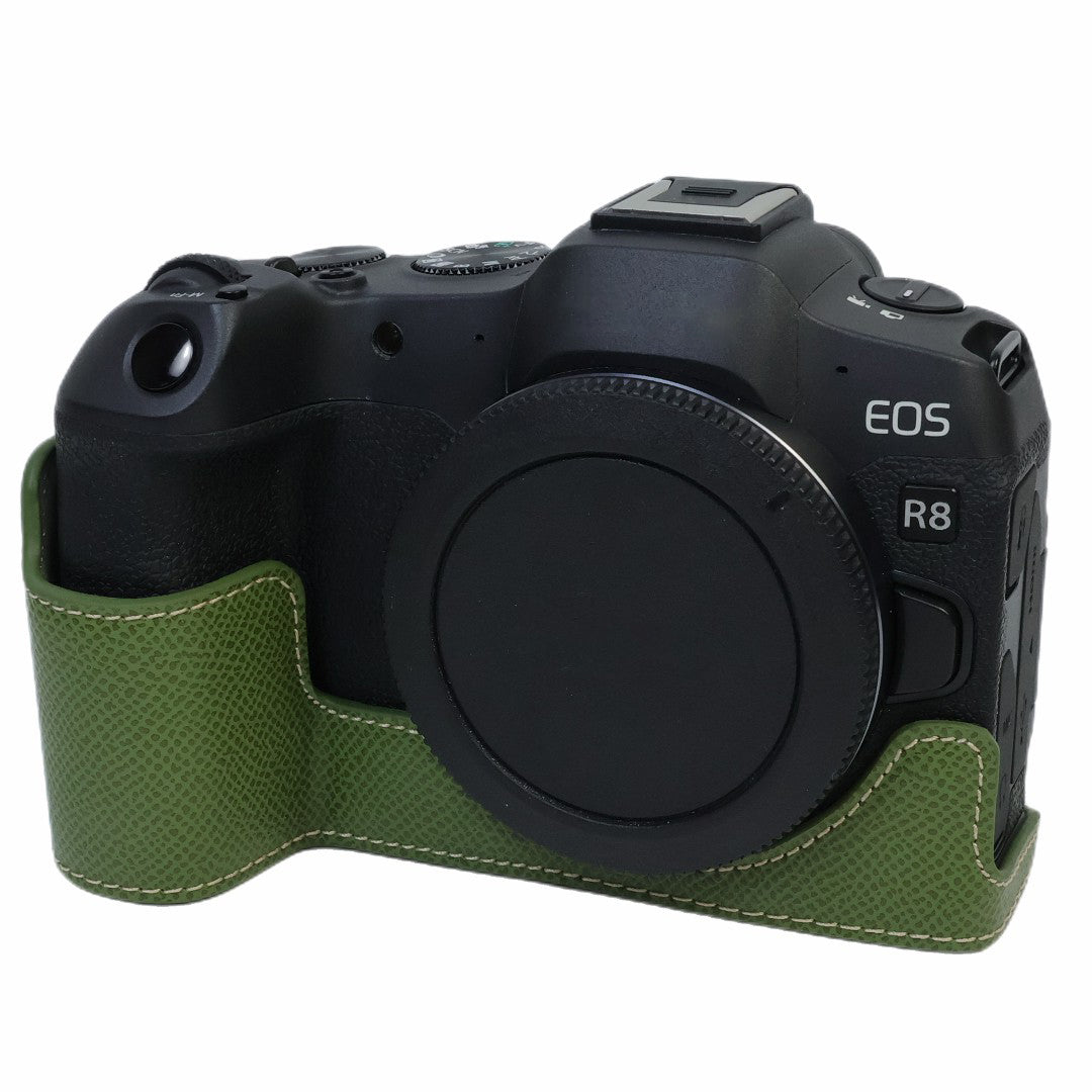 Uniqkart for Canon EOS R8 PU Leather Camera Base Battery Opening Design Detachable Protective Cover with Shoulder Strap - Green