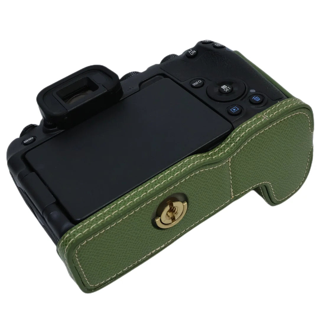 Uniqkart for Canon EOS R8 PU Leather Camera Base Battery Opening Design Detachable Protective Cover with Shoulder Strap - Green