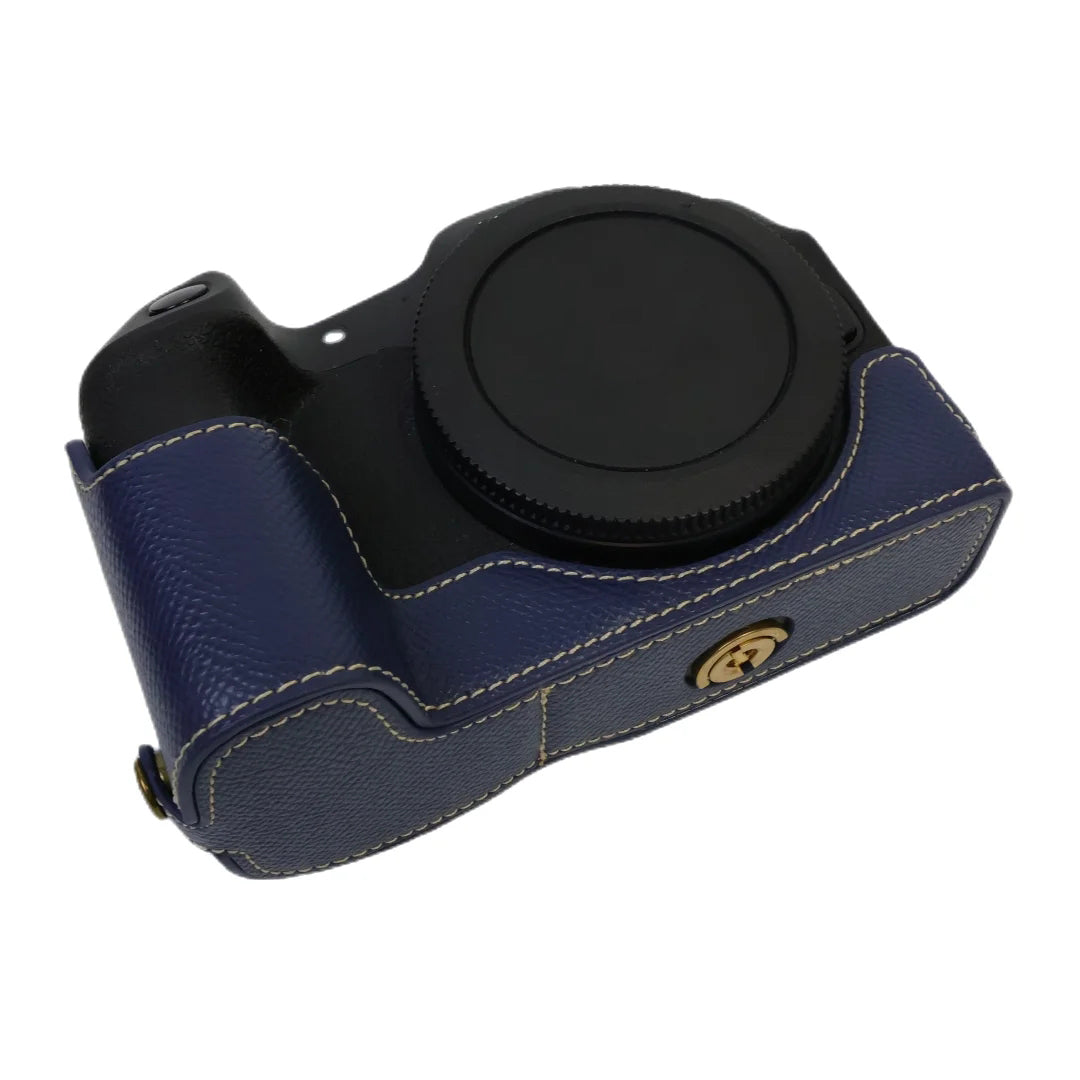 Uniqkart for Canon EOS R8 PU Leather Camera Base Battery Opening Design Detachable Protective Cover with Shoulder Strap - Sapphire