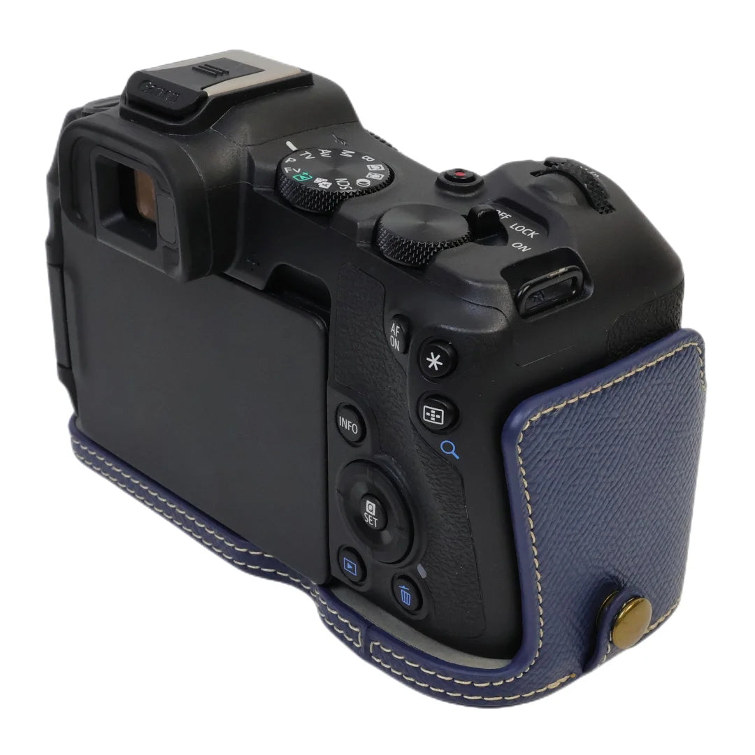 Uniqkart for Canon EOS R8 PU Leather Camera Base Battery Opening Design Detachable Protective Cover with Shoulder Strap - Sapphire