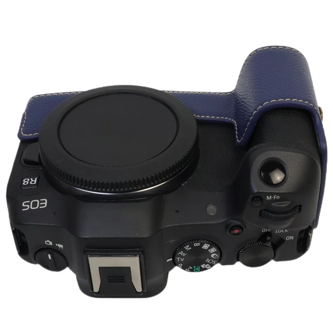 Uniqkart for Canon EOS R8 PU Leather Camera Base Battery Opening Design Detachable Protective Cover with Shoulder Strap - Sapphire