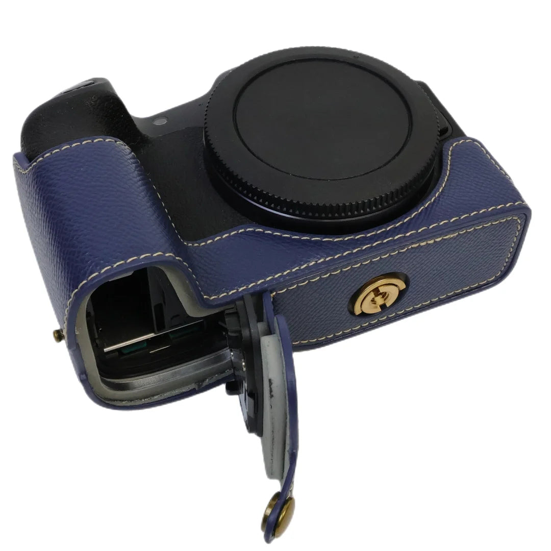 Uniqkart for Canon EOS R8 PU Leather Camera Base Battery Opening Design Detachable Protective Cover with Shoulder Strap - Sapphire