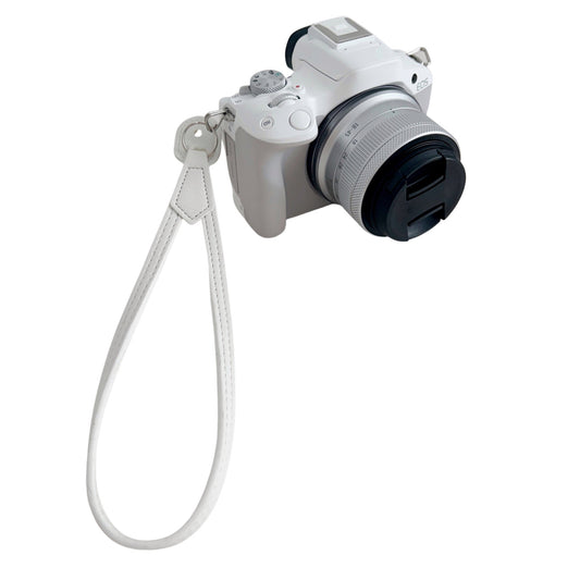 Uniqkart for Canon Nikon Sony Fujifilm Panasonic SLR Camera PU Leather Hand Strap Buffalo Texture Wrist Rope - White