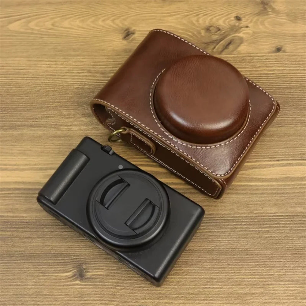 Uniqkart for Sony ZV-1 / ZV-1 II / ZV-1F PU Leather Camera Bag Protective Cover with Shoulder Strap, Vertical Type - Brown