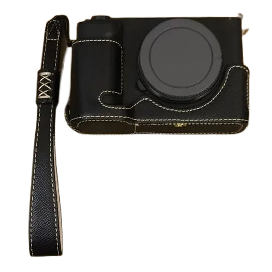 Uniqkart for Sony ZV-E1 Battery Opening Design PU Leather Camera Bottom Cover Half Body Case with Hand Strap - Black