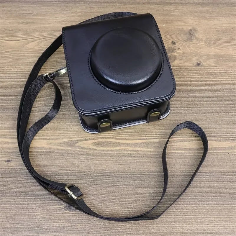 Uniqkart for Fujifilm Instax Mini 12 PU Leather Camera Bag Protective Cover with Shoulder Strap - Black