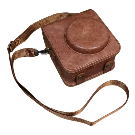 Uniqkart for Fujifilm Instax Mini 12 PU Leather Camera Bag Protective Cover with Shoulder Strap - Brown