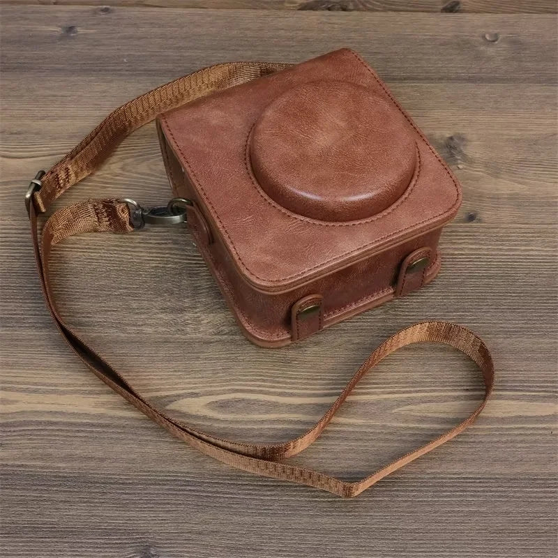 Uniqkart for Fujifilm Instax Mini 12 PU Leather Camera Bag Protective Cover with Shoulder Strap - Brown