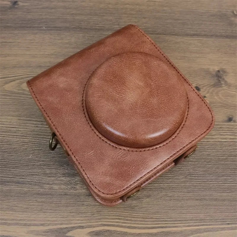 Uniqkart for Fujifilm Instax Mini 12 PU Leather Camera Bag Protective Cover with Shoulder Strap - Brown