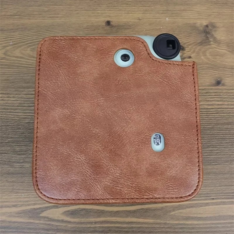 Uniqkart for Fujifilm Instax Mini 12 PU Leather Camera Bag Protective Cover with Shoulder Strap - Brown