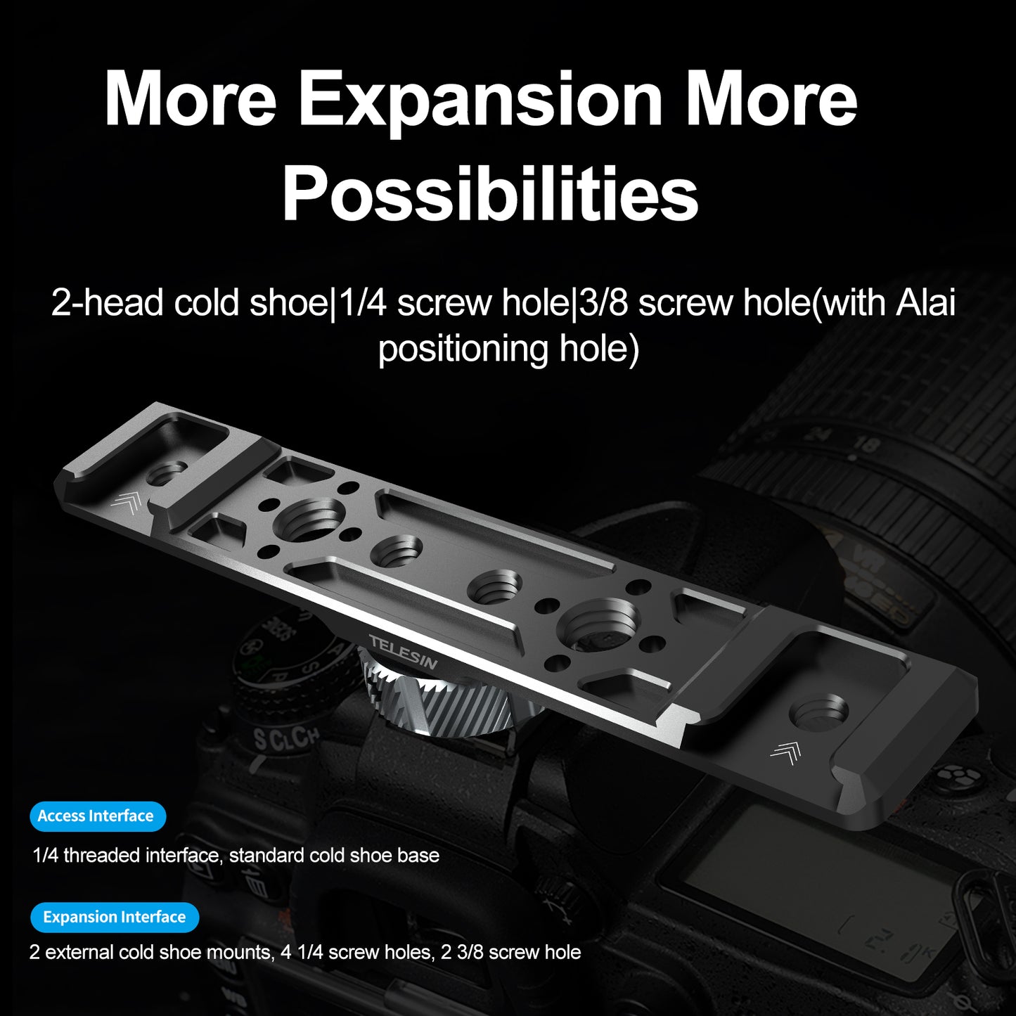 Uniqkart TE-CEB-002 Aluminum Alloy Cold Shoe Mounting Adapter Bracket 1/4 3/8 Screw Hole Cold Shoe Extension Bar for GoPro Camera