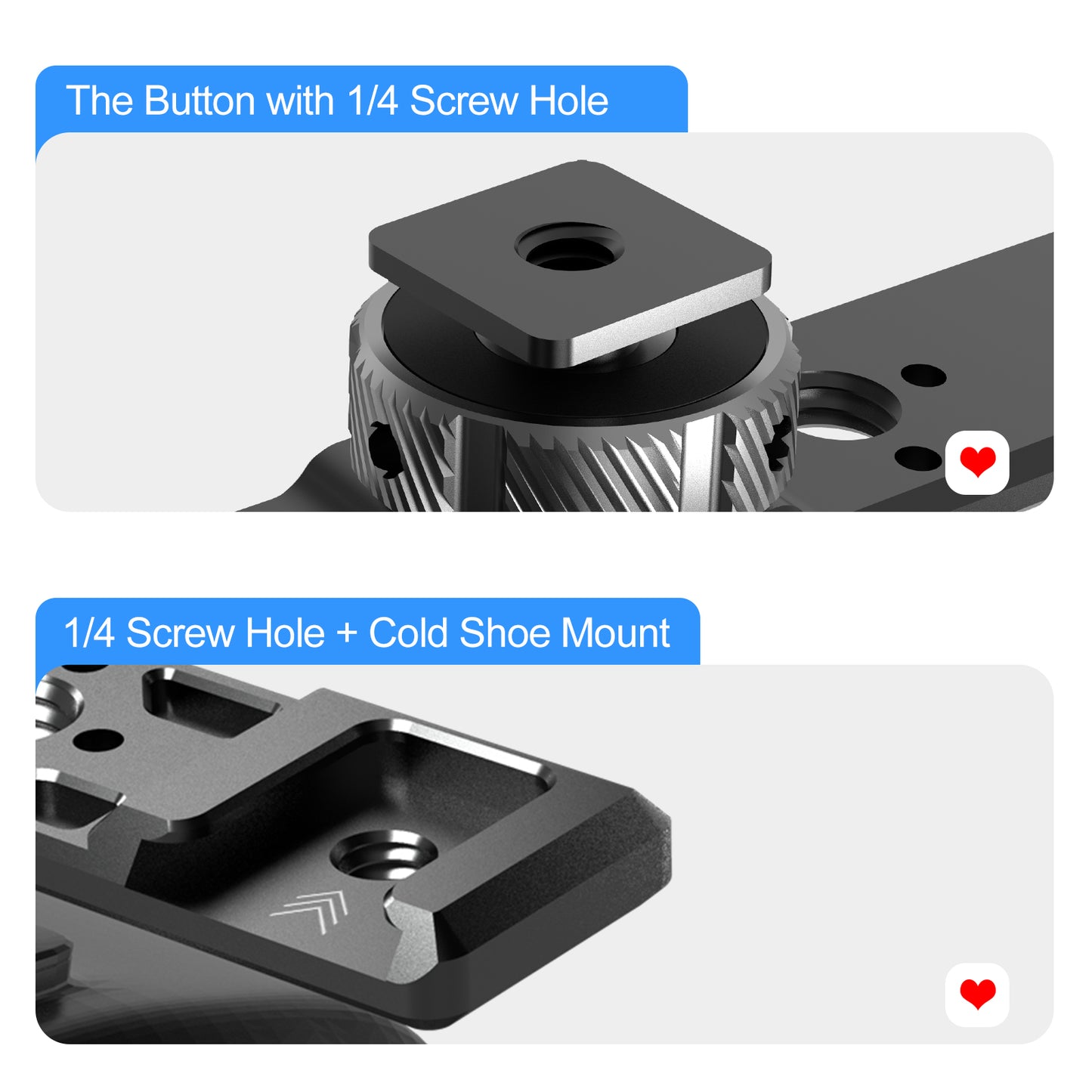 Uniqkart TE-CEB-002 Aluminum Alloy Cold Shoe Mounting Adapter Bracket 1/4 3/8 Screw Hole Cold Shoe Extension Bar for GoPro Camera