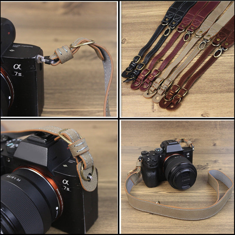 Comfortable Genuine Leather SLR Camera Shoulder Strap Hanging Rope Suitable for Canon Nikon Sony Fujifilm Panasonic - Coffee