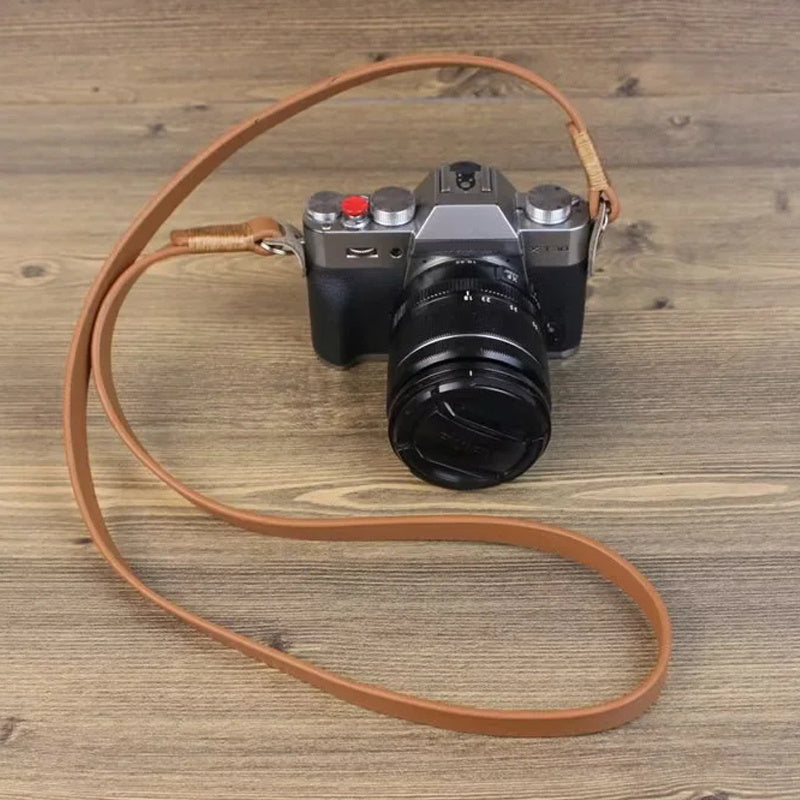 Two-layer Cowhide Genuine Leather Shoulder Strap for Sony Panasonic Fuji Nikon Camera Carrying Rope - Brown