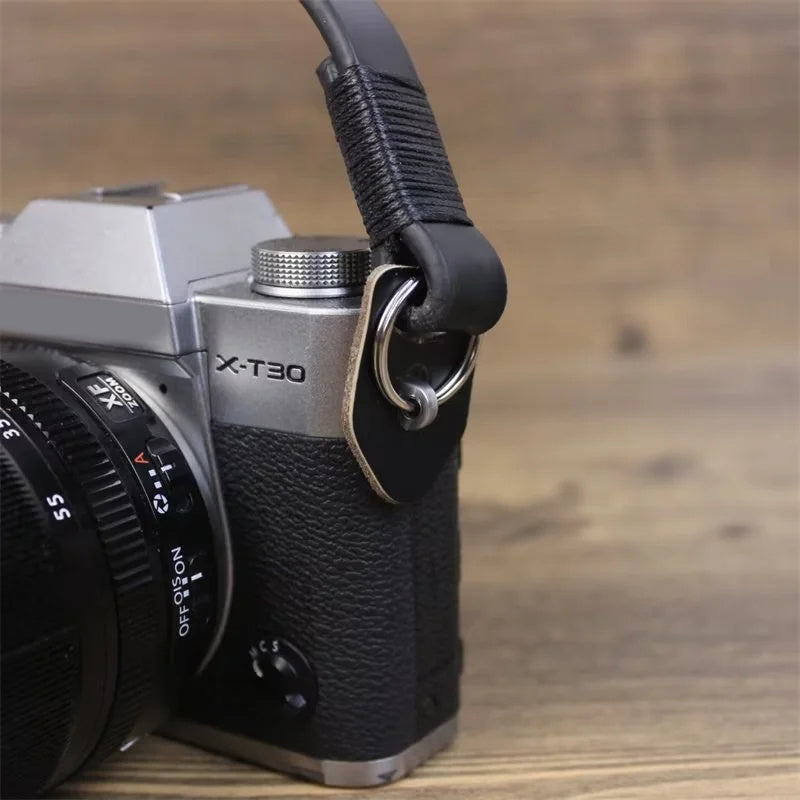 Two-layer Cowhide Genuine Leather Shoulder Strap for Sony Panasonic Fuji Nikon Camera Carrying Rope - Black