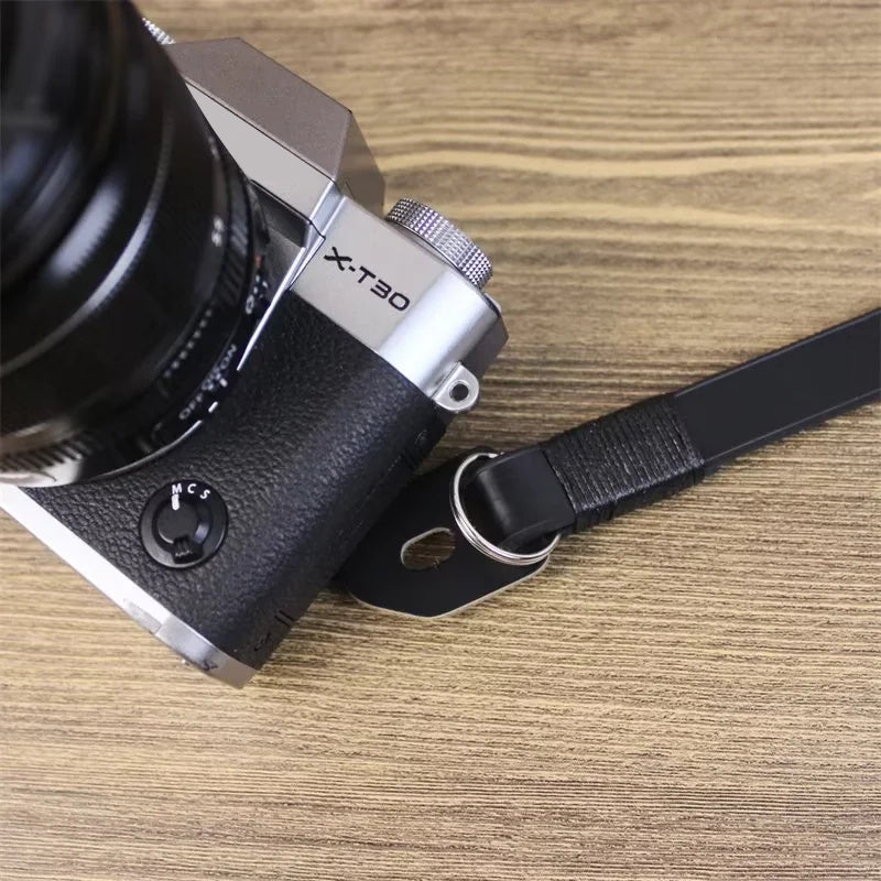 Two-layer Cowhide Genuine Leather Shoulder Strap for Sony Panasonic Fuji Nikon Camera Carrying Rope - Black