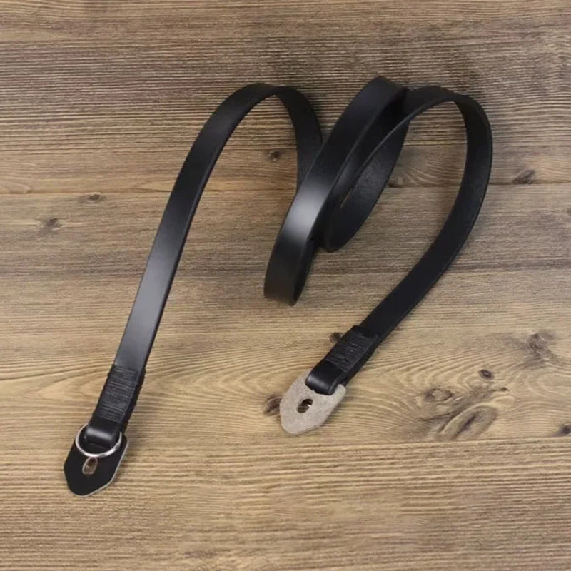 Two-layer Cowhide Genuine Leather Shoulder Strap for Sony Panasonic Fuji Nikon Camera Carrying Rope - Black