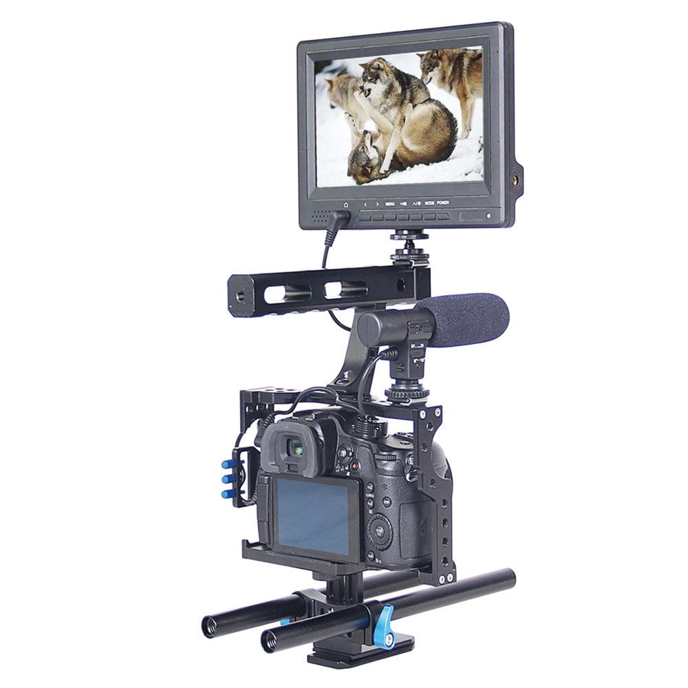 YELANGU A7 Aviation Aluminum Camera Cage Kit for GH4/A7S/A7/A7R/A72 Quick Release Plate Base Frame Cage with Top Handle Grip/Cold Shoe for Photography - Blue