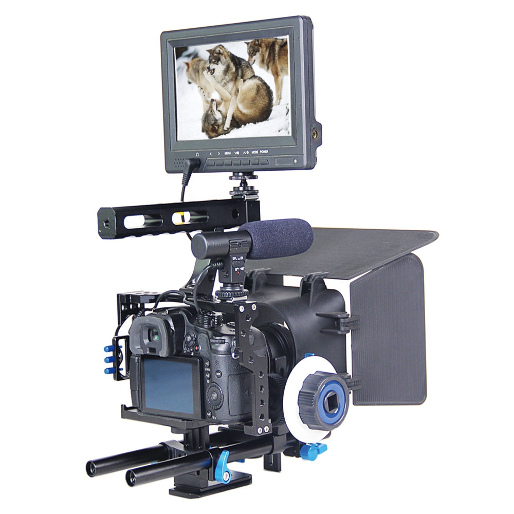 YELANGU A7 Aviation Aluminum Camera Cage Kit for GH4/A7S/A7/A7R/A72 Quick Release Plate Base Frame Cage with Top Handle Grip/Cold Shoe for Photography - Blue