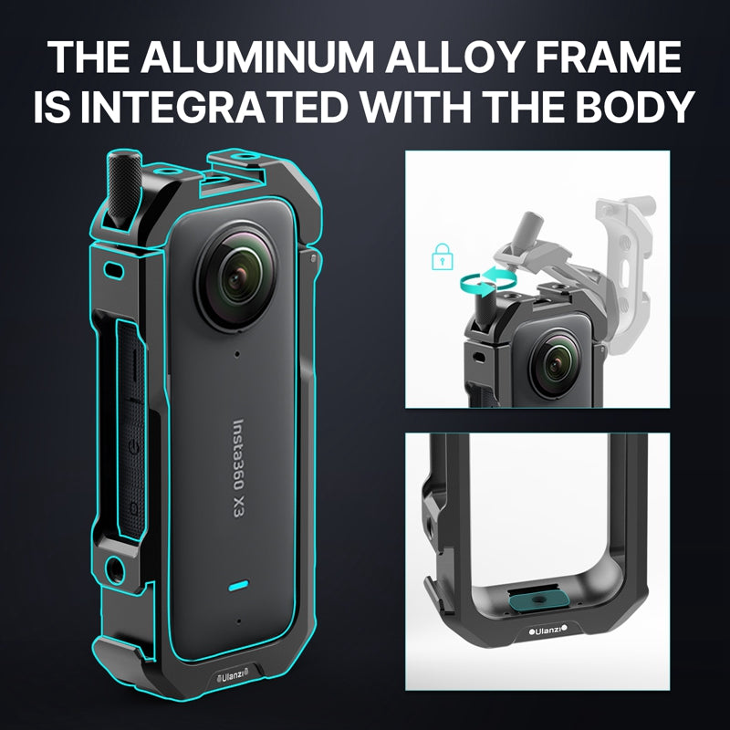 Uniqkart C-X3 Metal Expansion Cage for Insta360 X3 Action Camera Protective Frame Case