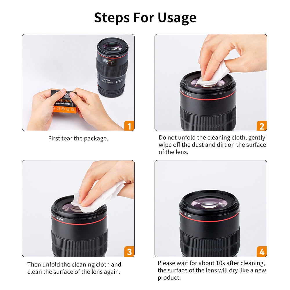 K&amp;F CONCEPT KF08.034 50Pack Individually Wrapped Anti-fog Cleaning Wipes for Glasses Camera Lens LCD Screen