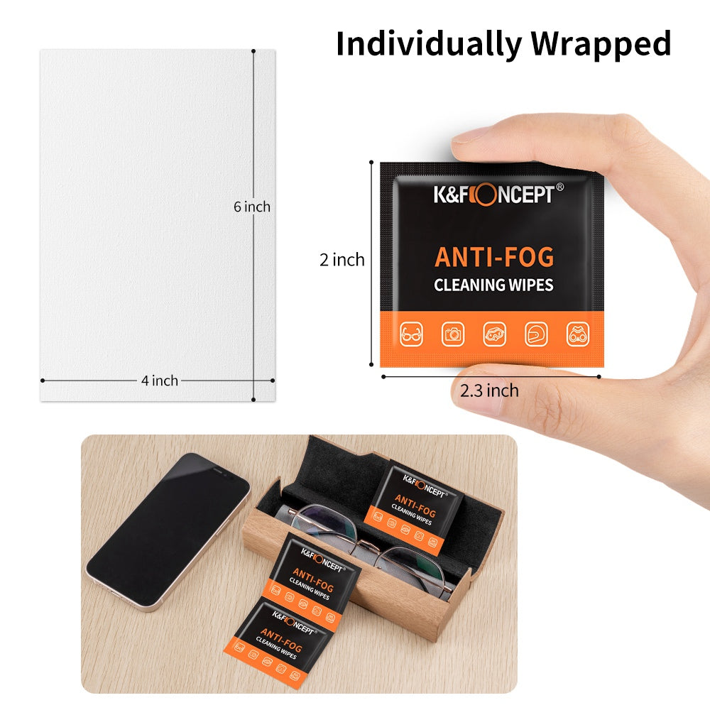 K&amp;F CONCEPT KF08.036 120Pcs / Set Anti-Fog Cleaning Wipes for Camera Lens, Glasses, Cell Phone, Laptops 6x4 inch Large Size Fog-Proof Cleaning Wipes