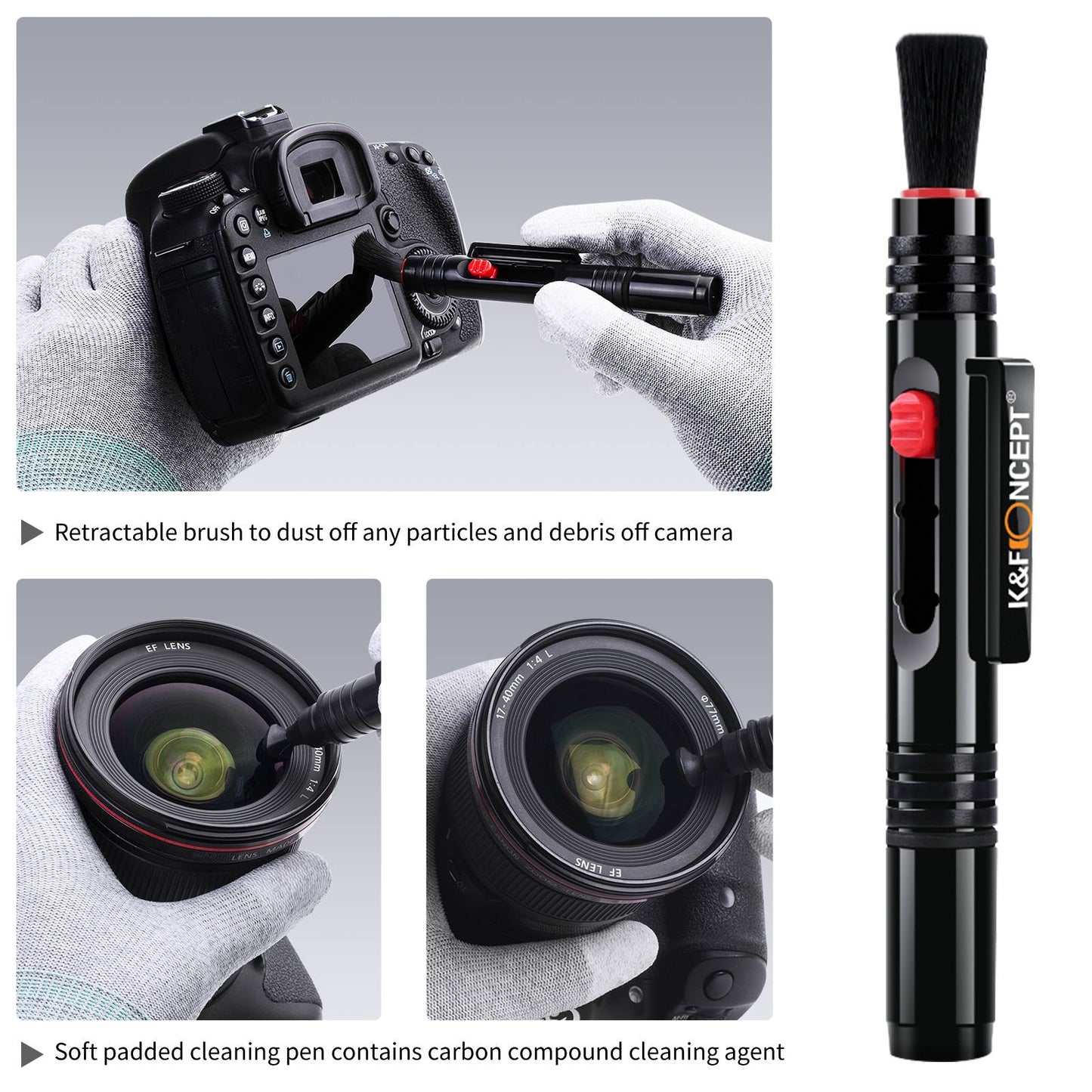 K&amp;F CONCEPT Camera Lens Cleaning Pen with Retractable Soft Brush for DSLRs and Sensitive Electronics Optical Cleaning Tools