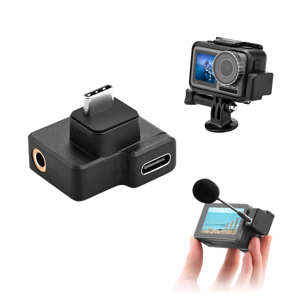 Microphone 3.5mm/USB-C Adapter Audio External Mic Mount for DJI OSMO Action