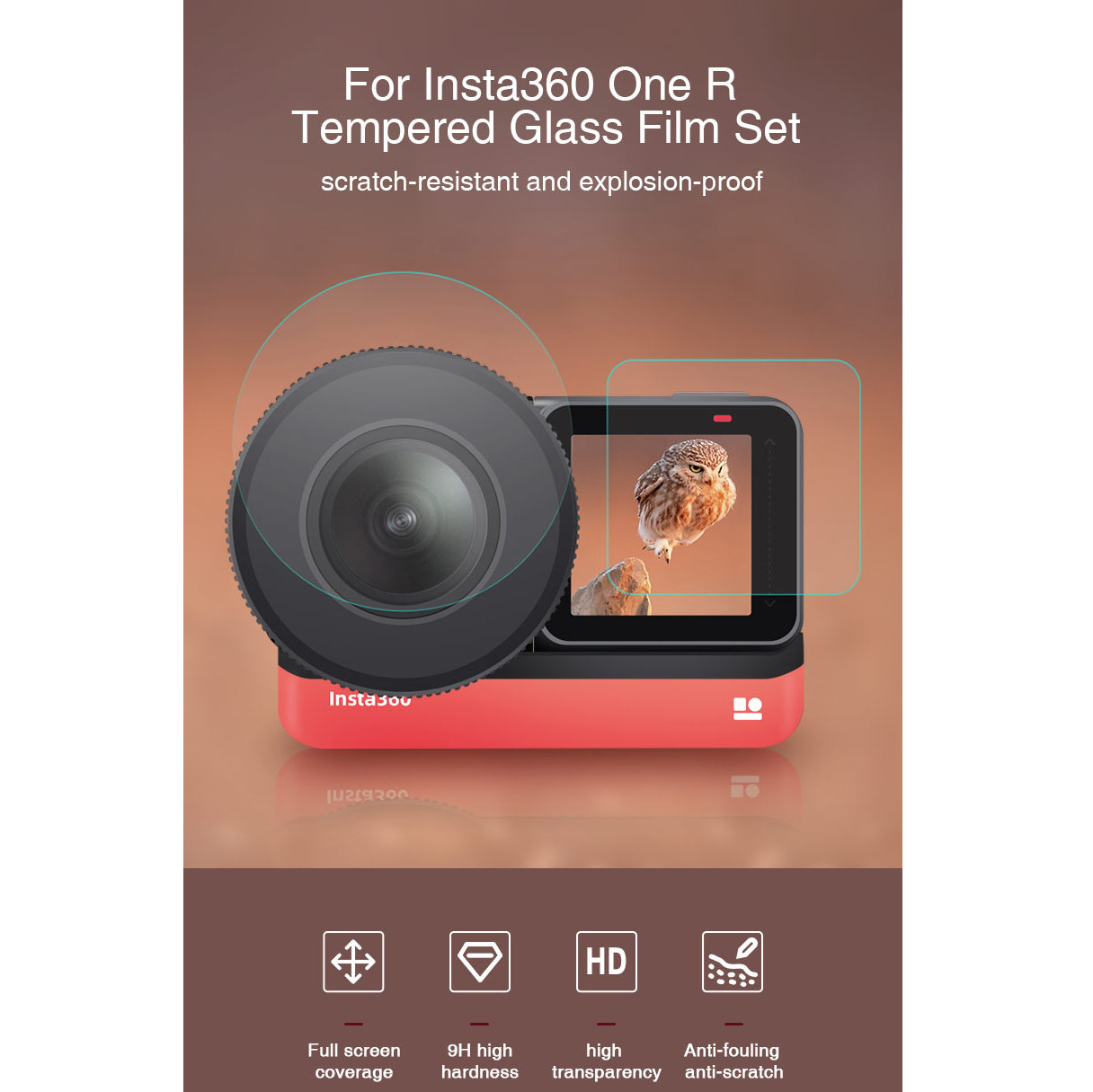 Tempered Glass Film Set Screen Film Leica 1-Inch Wide Angle Lens Film for Insta360 ONE R