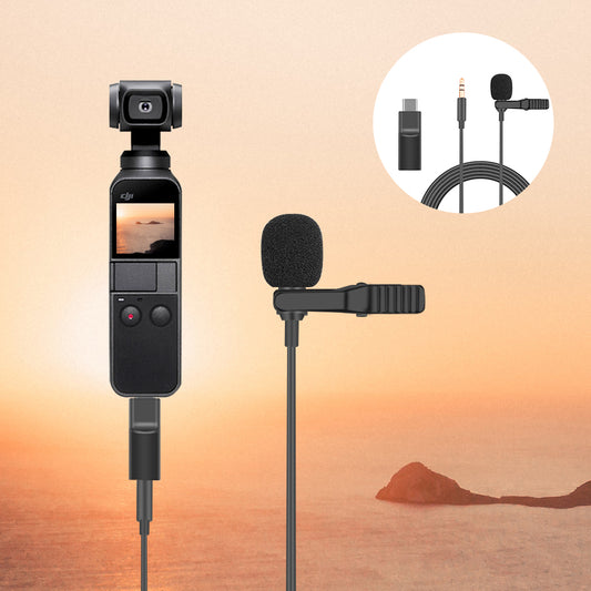 3.5mm Audio Video Record Lapel Microphone + Audio Adapter for Osmo Pocket Camera Camcorder Recorder