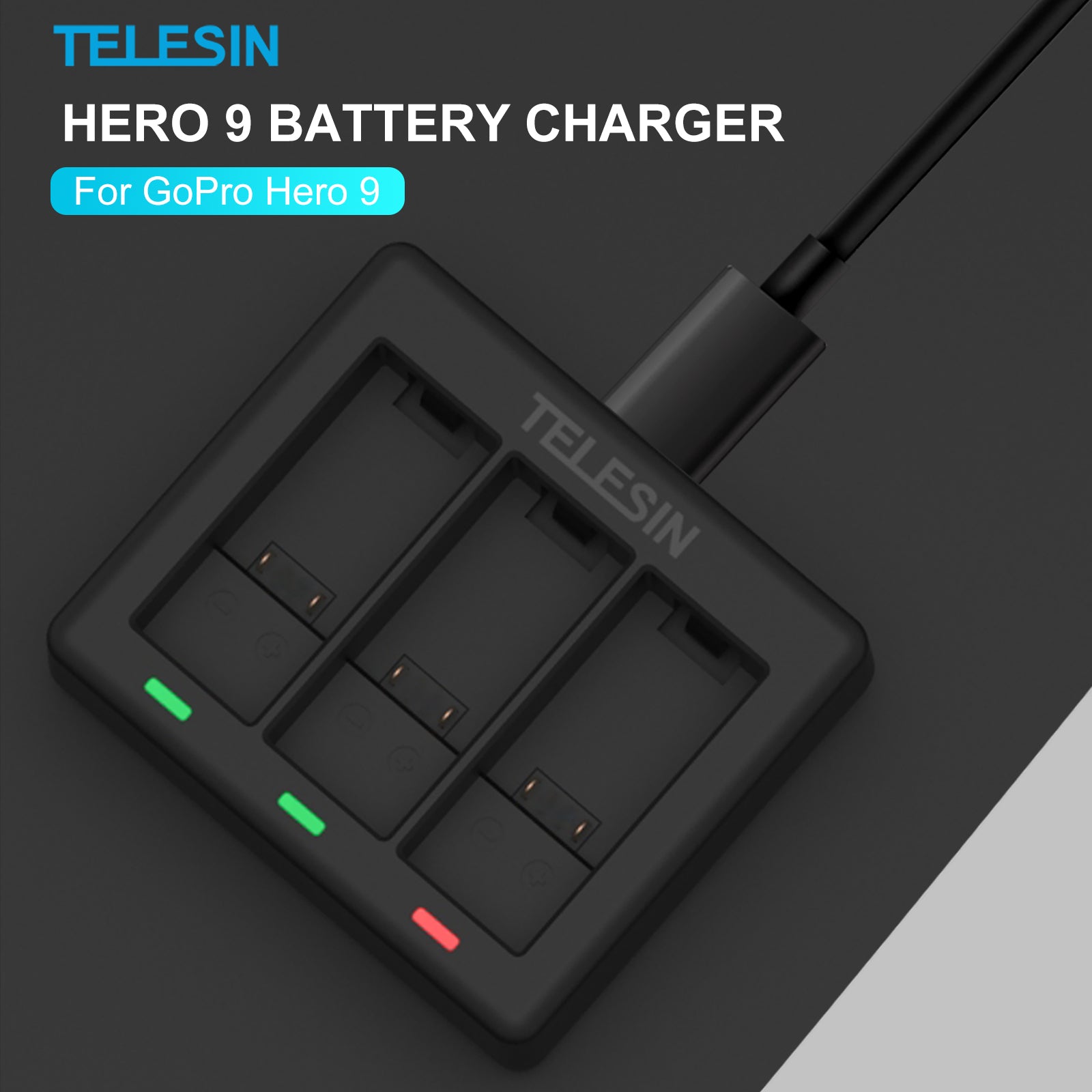 Triple Channel Battery Charger with Type-C Charging Cable for GoPro Hero 9