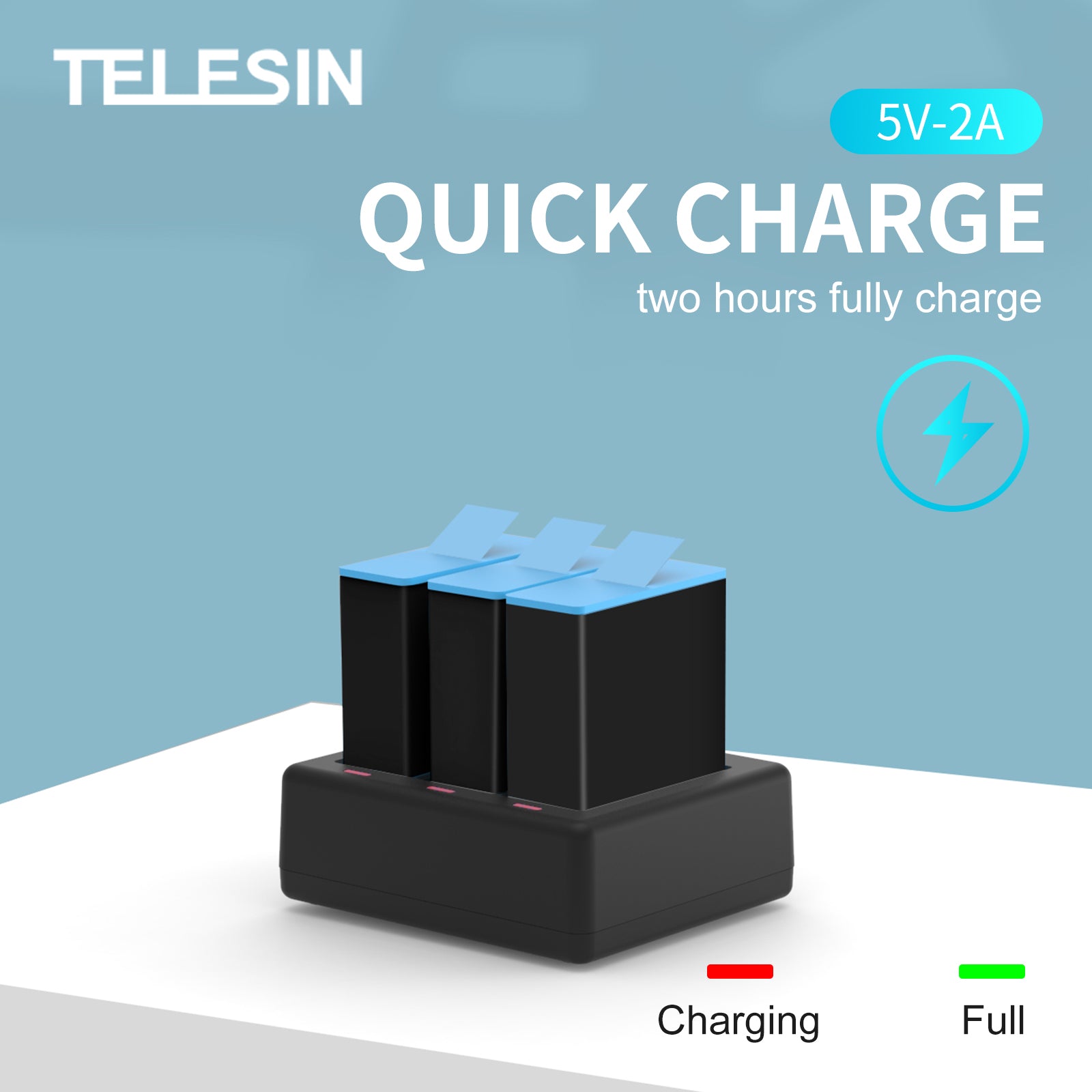 Triple Channel Battery Charger with Type-C Charging Cable for GoPro Hero 9