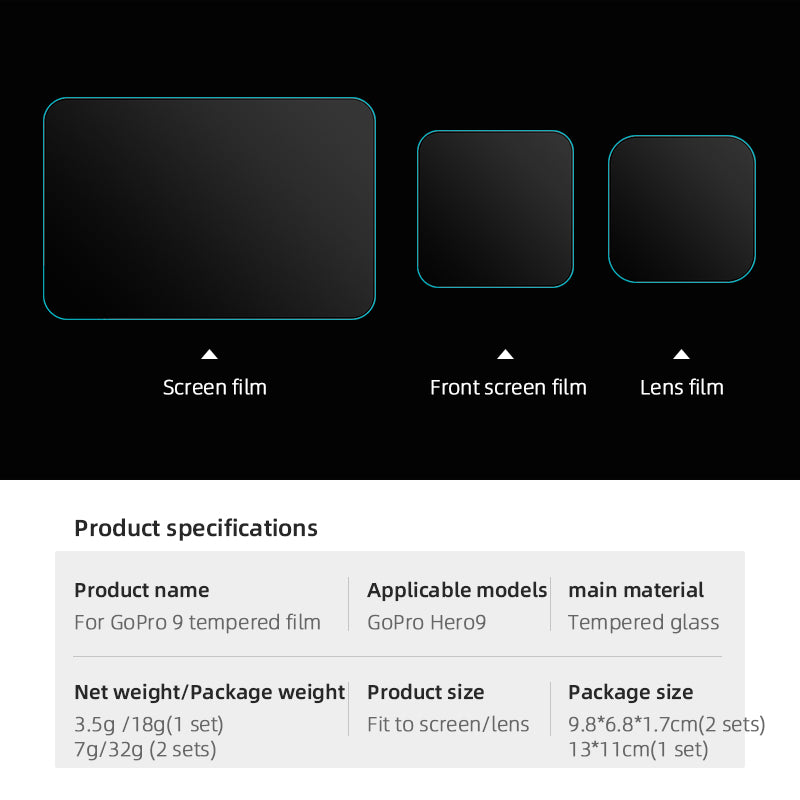 1 Set Protective Film HD Tempered Glass Screen Protector for GoPro Hero 9