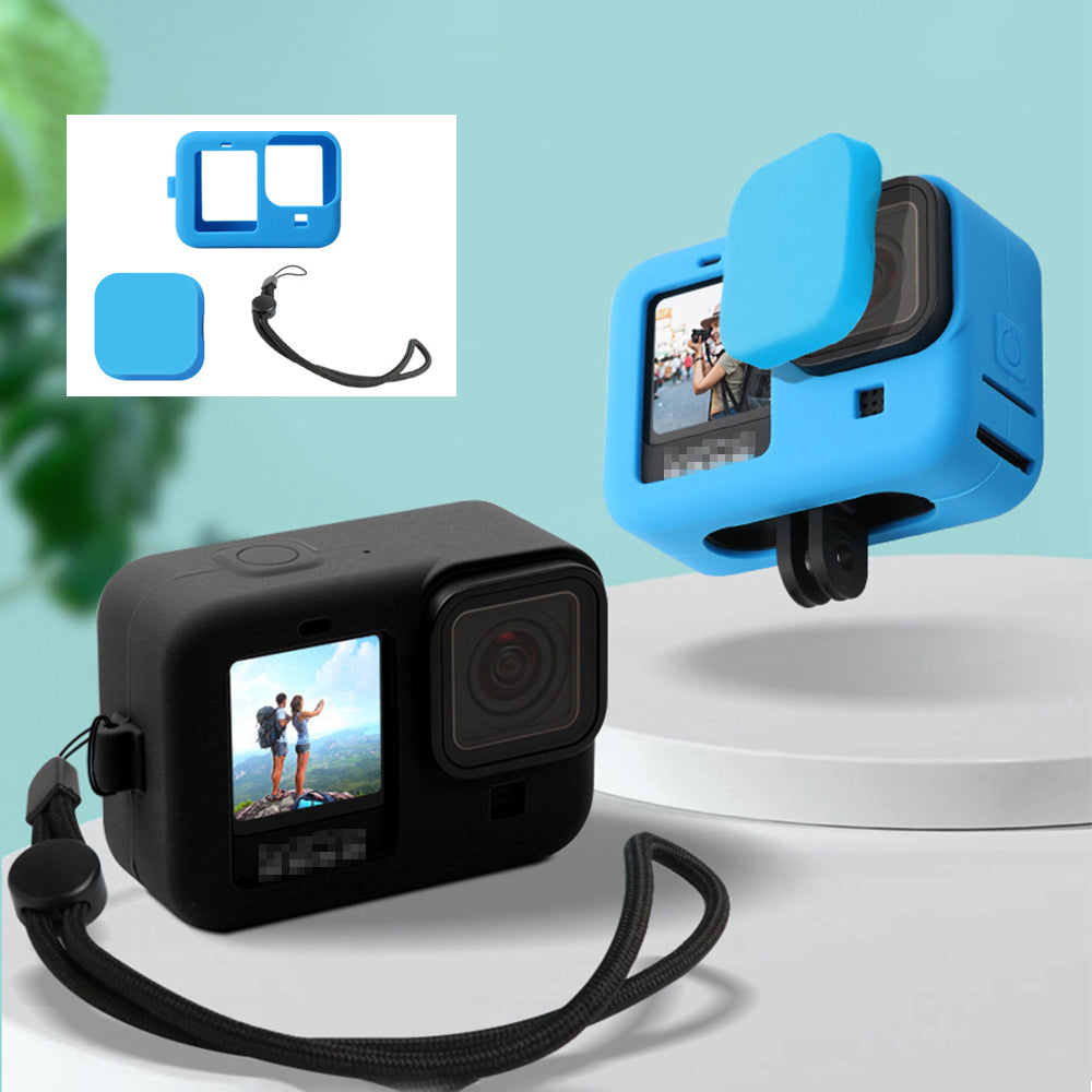 Silicone Camera Sleeve with Lens Cap Cover Anti-lost Rope for GoPro Hero9 - Blue